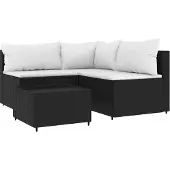 Syfax 4-delige Loungeset met kussens poly rattan zwart