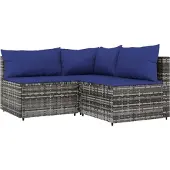 Syfax 3-delige Loungeset met kussens poly rattan grijs