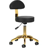 Activeshop Cosmetische Ergonomische Zadelkruk AM-304G Zwart – Met Rugleuning – Gouden Onderstel – Verstelbaar – Luxe Werkkruk