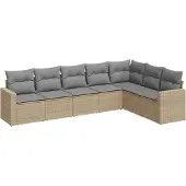 vidaXL 7-delige Loungeset met kussens poly rattan beige