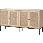 Vevor Rotan kast Rotan ladekast Opbergkast met 4 magnetische deuren en verstelbare planken, dressoir Buffetkast voor hal Entree Woonkamer Keuken Hal