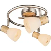 Globo Lighting Ronde spot nikkel 3-lichts opaalglas/hout Globo Gylfi