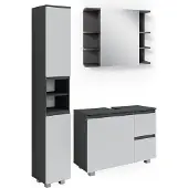 Vicco J-Shape Badkamermeubel set – 3 delen, met hoge kast Antraciet