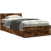vidaXL Bedframe met hoofdeinde bewerkt hout gerookt eiken 90x200 cm