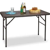 Relaxdays tuintafel rotan BASTIAN opklapbaar, bijzettafel, eettafel, tuin, serre Bruin, Rechthoekig