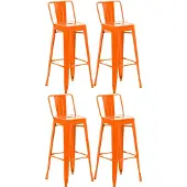 CLP barkruk set van 4 met rugleuning, in industriële stijl "Mason", kleur: oranje