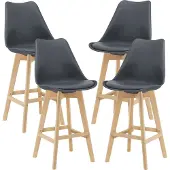En.casa Barkruk set van 4 kunstleer en beuken 105x48x58 cm grijs