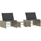 vidaXL Ligstoelen 2 st met tafel lichtgrijs poly rattan