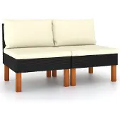 Syfax Middenbanken 2 st poly rattan en massief eucalyptushout