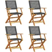 vidaXL Tuinstoelen 4 st inklapbaar poly rattan en massief hout zwart