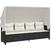 vidaXL Ligbed met luifel en kussens poly rattan zwart