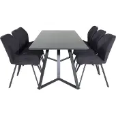 Ebuy24 MarinaBLBL eethoek eetkamertafel zwart en 6 Gemma eetkamerstal zwart.