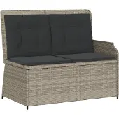 vidaXL Tuinbankje verstelbaar met kussens poly rattan lichtgrijs