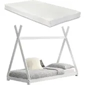 En.casa Juniorbed - Tipi met bedbodem en matras 90x200cm - wit
