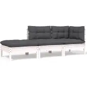 Sonstiges 3-delige Loungeset met kussens massief grenenhout wit