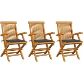 Syfax Klapstoelen met antracietkleurige kussens, 3 stuks, massief teakhout
