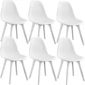 En.casa [] 6 design stoelen, 83 x 54 x 48 cm, wit. Eetkamerstoelen, stoelen van kunststof in Scandinavische stijl, met vloerbeschermers