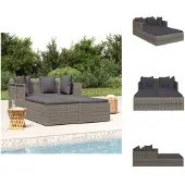 vidaXL Ligbed PE Rattan - Grijs - 182x118x63 cm - Inclusief kussens - Ligbed