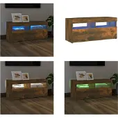vidaXL Tv-meubel met LED-verlichting 90x35x40 cm gerookt eikenkleurig - Tv-kast - Tv-kasten - Tv-meubel - Hifi-meubel
