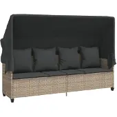 Syfax Ligbed met luifel en kussens poly rattan lichtgrijs