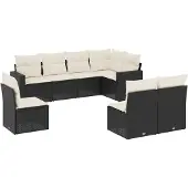 vidaXL 8-delige Loungeset met kussens poly rattan zwart