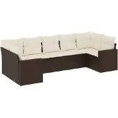 vidaXL 7-delige Loungeset met kussens poly rattan bruin