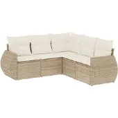 vidaXL 5-delige Loungeset met kussens poly rattan beige