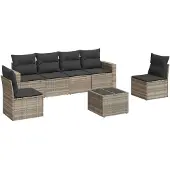 vidaXL 7-delige Loungeset met kussens poly rattan lichtgrijs