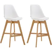 CLP Set van 2 barkrukken Cannes, bekleed met kunstleer, met rugleuning en voetsteun | Kleur: wit, frame: naturel
