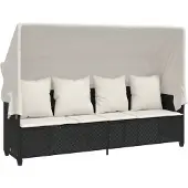 Syfax Ligbed met luifel en kussens poly rattan zwart