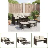 The Living Store Tuinbank - Loungeset - 4-delige Loungeset met kussens poly rattan bruin - Buitendecoratie - Lounge Set - Terrassenset