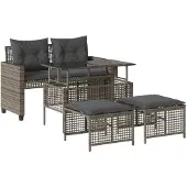 Syfax 4-delige Loungeset met kussens poly rattan en glas grijs