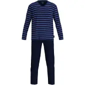 Götzburg Pyjama lang navy / azuur / pastelblauw / karmijnrood