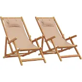 vidaXL Strandstroelen 2 st inklapbaar stof en massief hout taupe