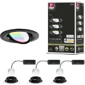 Paulmann LED-inbouwlamp Nova Coin Smart zwart RGBW set van 3 stuks 8,4 cm Smart, dimbaar, zwart, Woon-/ Eetkamer, Aluminium, Modern