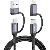 Swissten 4-in-1 Laadkabel 1,5M USB-C, USB-A & Lightning 60W Zwart