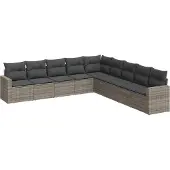 vidaXL 9-delige Loungeset met kussens poly rattan grijs