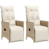 Syfax Tuinstoelen 2 st verstelbaar met kussens poly rattan beige