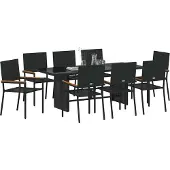 Syfax Tuin eettafelset 9 st Zwart poly rattan