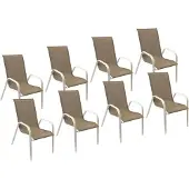 Happy Garden Set van 8 MARBELLA stoelen in taupe textilene - wit aluminium