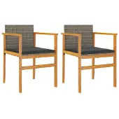 Syfax Tuinstoelen 2 st met kussens poly rattan en massief hout grijs