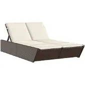 vidaXL Ligbed 2-persoons met kussens poly rattan bruin