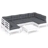 vidaXL 7-delige Loungeset met kussens massief grenenhout wit