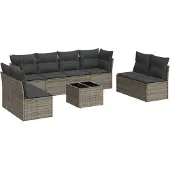 vidaXL 9-delige Loungeset met kussens poly rattan grijs
