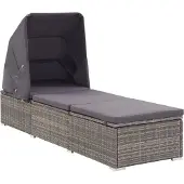 Syfax Ligbed met luifel en kussen poly rattan grijs