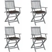 Syfax Set van 4 klapstoelen met kussens, gemaakt van massief acaciahout.