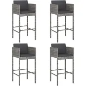 Syfax Barkrukken 4 st met kussens poly rattan grijs