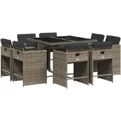 vidaXL 9-delige Tuinset met kussens poly rattan grijs
