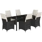 vidaXL 7-delige Tuinset met kussens poly rattan zwart