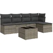 vidaXL 6-delige Loungeset met kussens poly rattan grijs